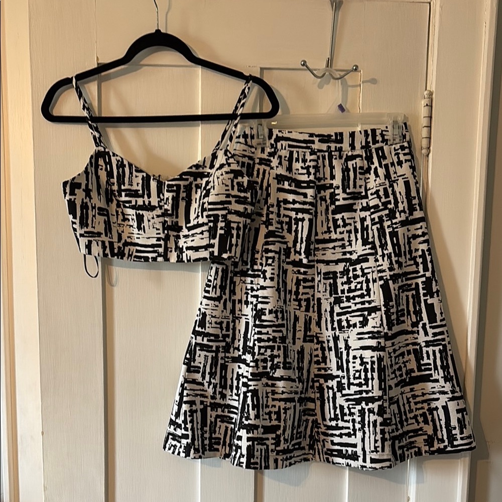 Black and White Skirt and Matching Cropped Top